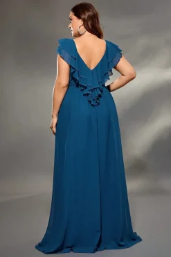 Robe amincissante bleue pour femme ronde