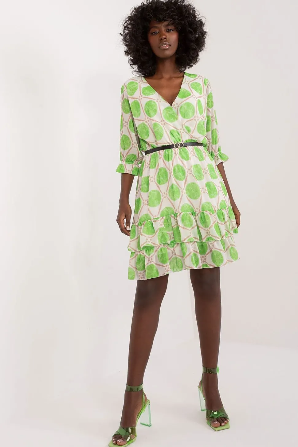 Robe aux ronds verts manche 3/4