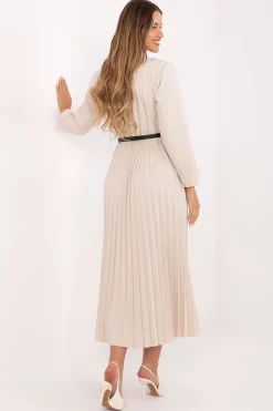 Robe blazer beige midi plissée manches longues