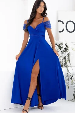 Robe bleue longue fendue pour soirée