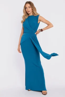 Robe bleue longue moulante sans manches