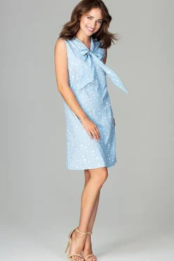 Robe bleue à pois courte style vintage