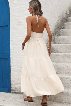 Robe bohème beige longue avec décor de coquillages