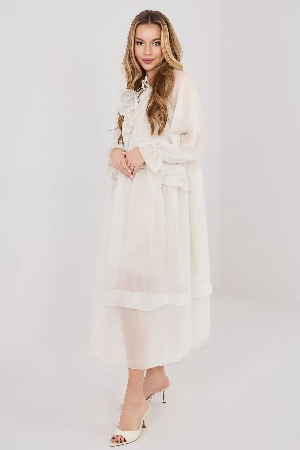 Robe bohème blanche longue manches longues