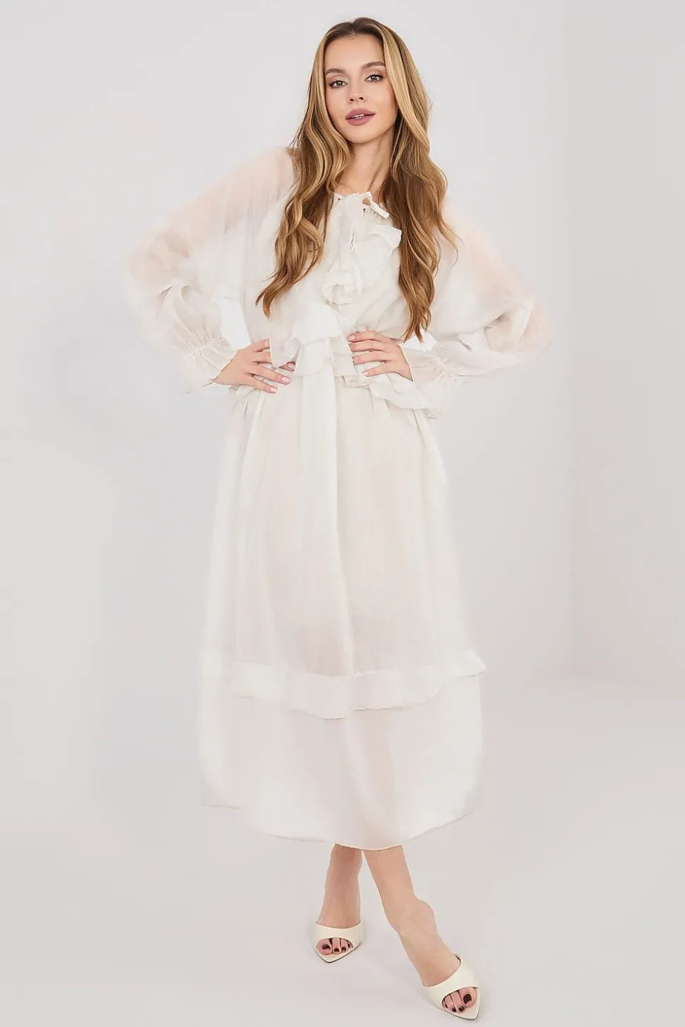 Robe bohème blanche longue manches longues