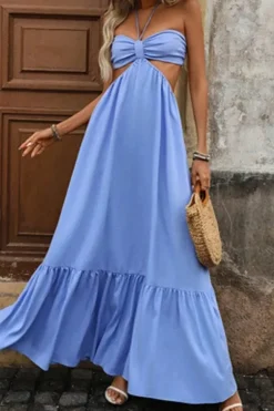 Robe bohème bleue longue jupe ample