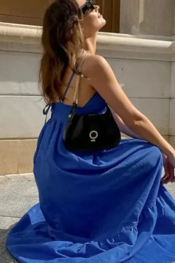 Robe bohème longue bleue col en V