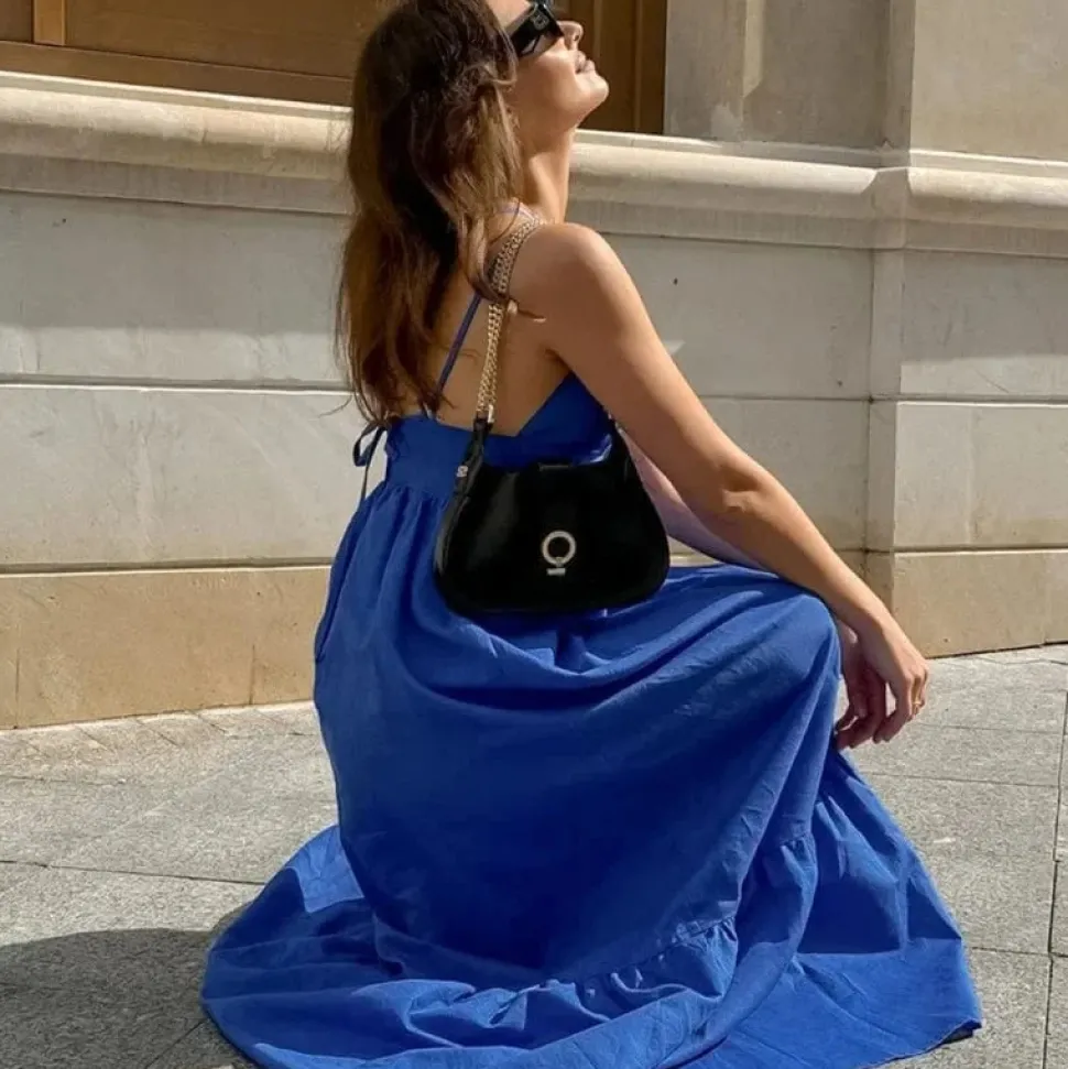 Robe bohème longue bleue col en V