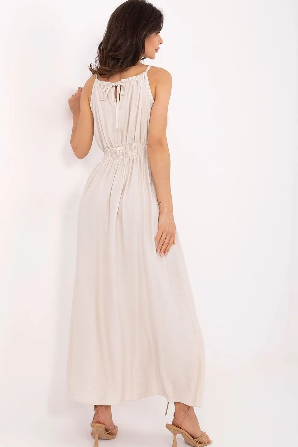 Robe bohème longue fendue sans manches