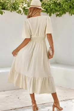 Robe bohème midi fluide manches courtes