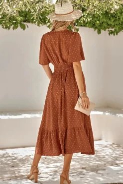 Robe bohème midi fluide manches courtes