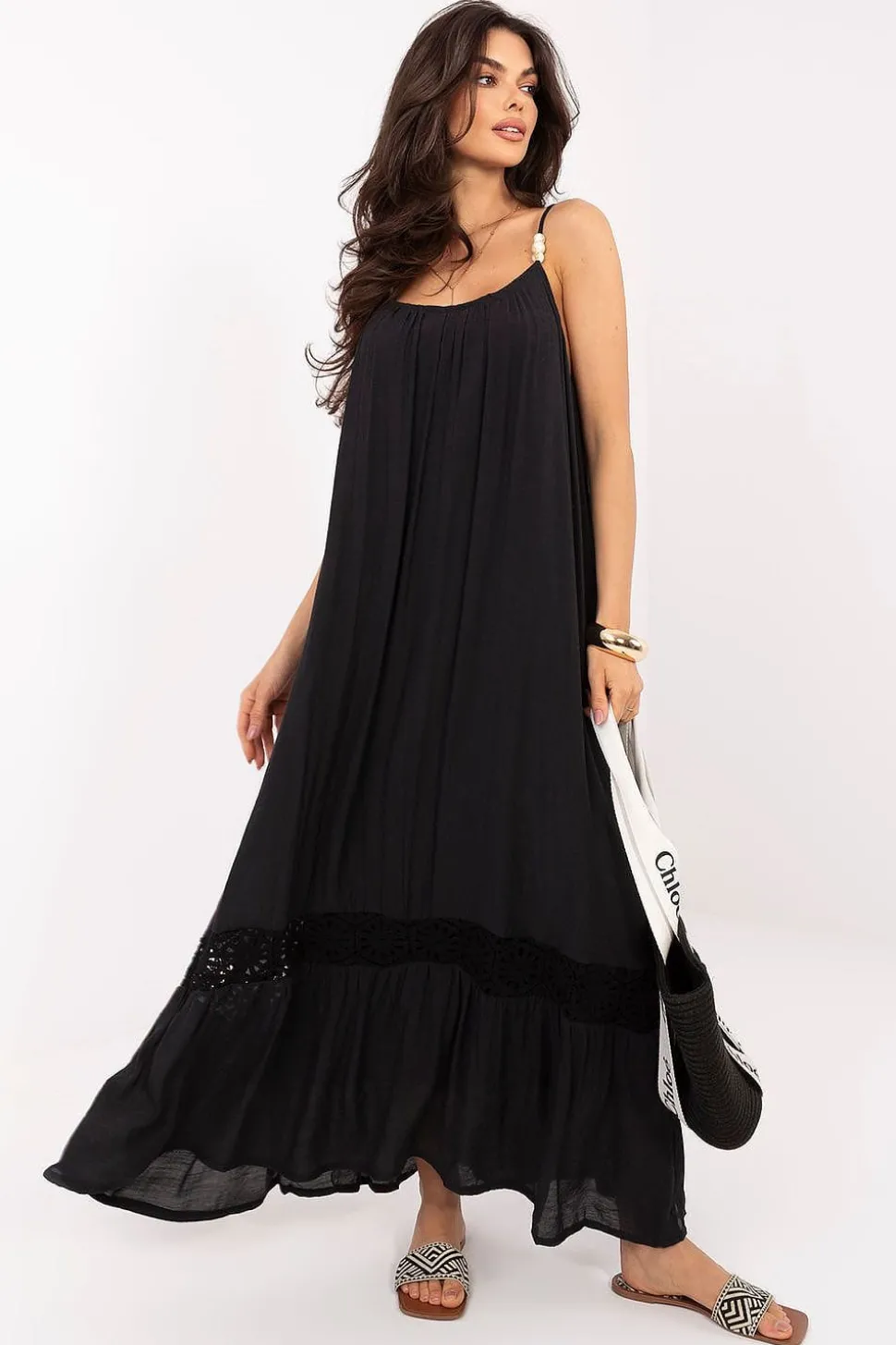 Robe bohème noire longue fluide