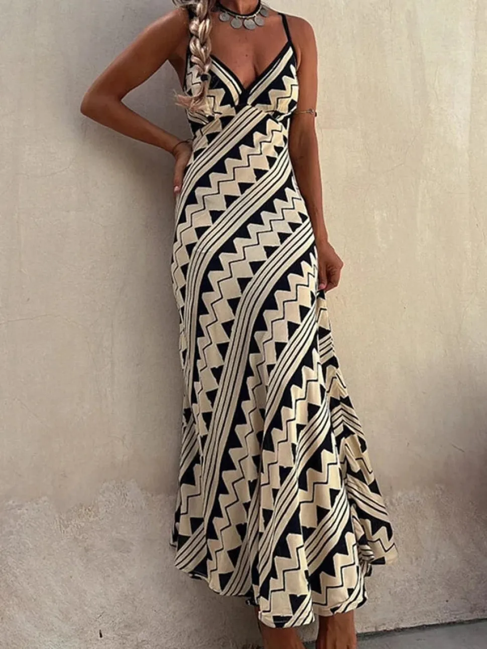 Robe bohème été longue à bretelles