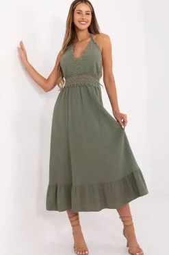 Robe bohème été verte dos nu en gaze de coton
