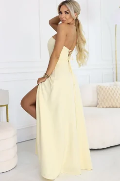 Robe bustier longue jaune fendue