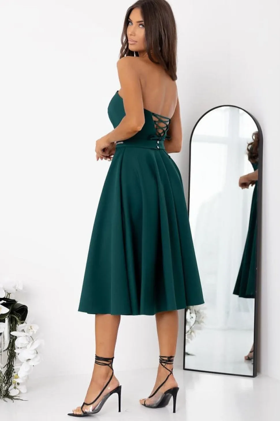 Robe bustier verte midi évasée