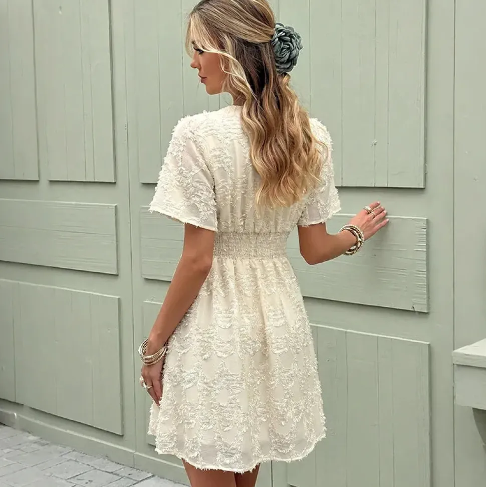Robe casual beige à carreaux courte