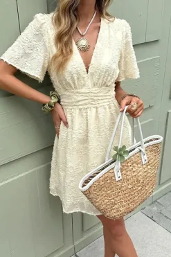 Robe casual beige à carreaux courte