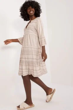 Robe casual beige midi manches longues