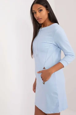 Robe casual bleu courte manches longues