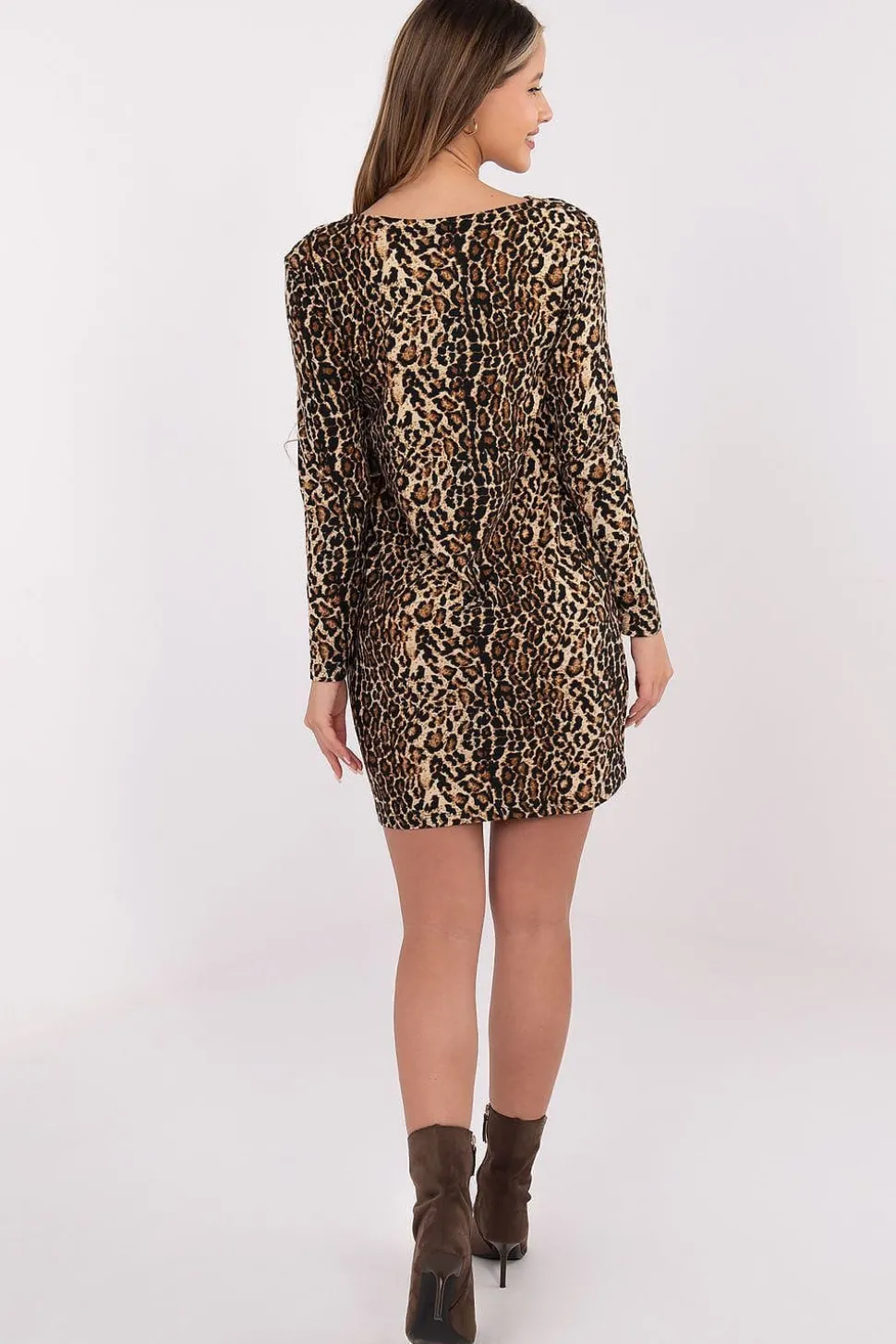 Robe casual imprimé léopard manches longues