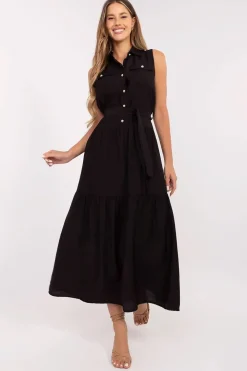 Robe casual midi sans manches ceinturée