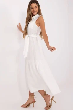 Robe casual midi sans manches ceinturée