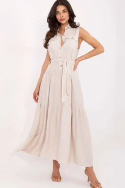 Robe casual midi sans manches ceinturée
