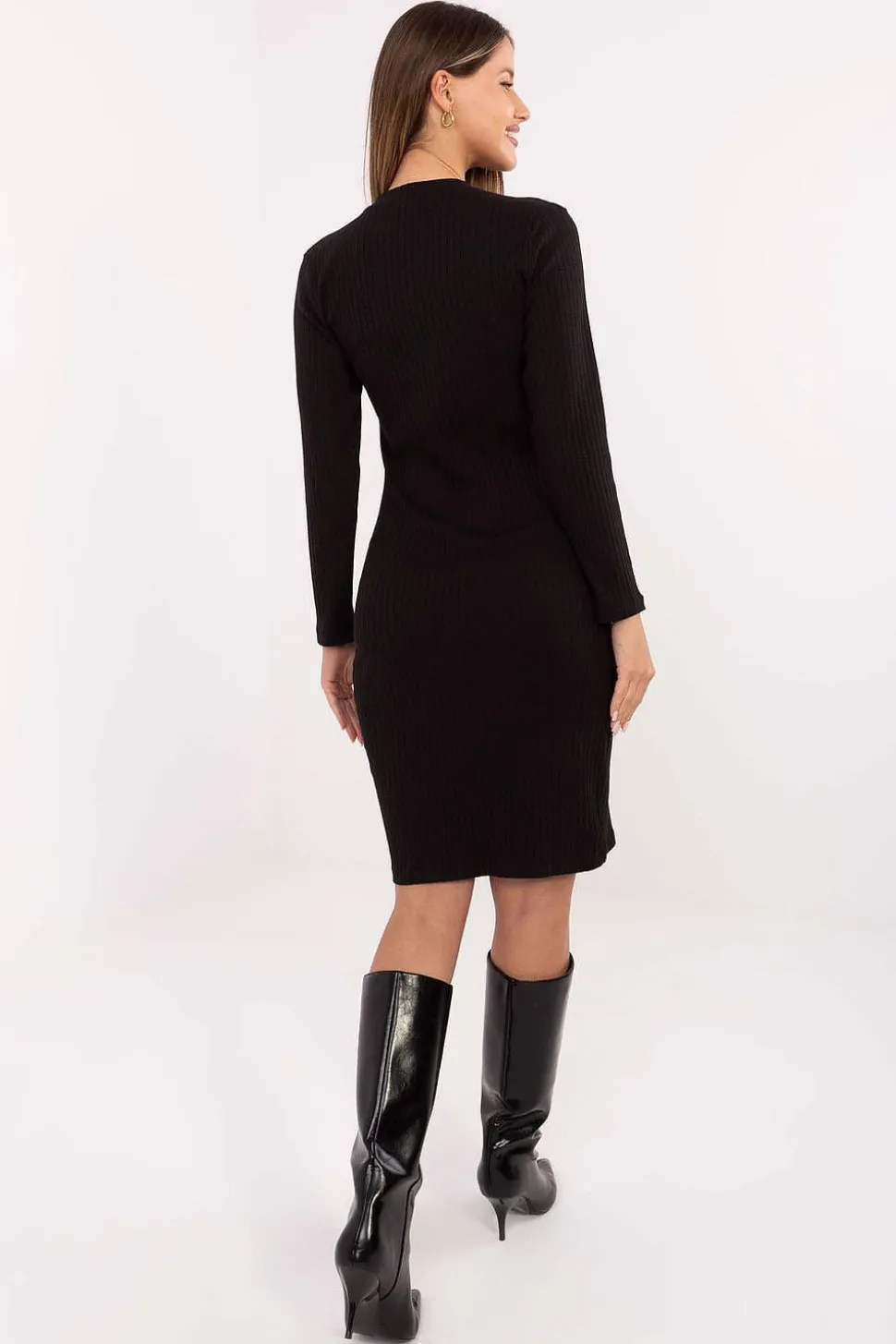 Robe casual moulante noire manches longues