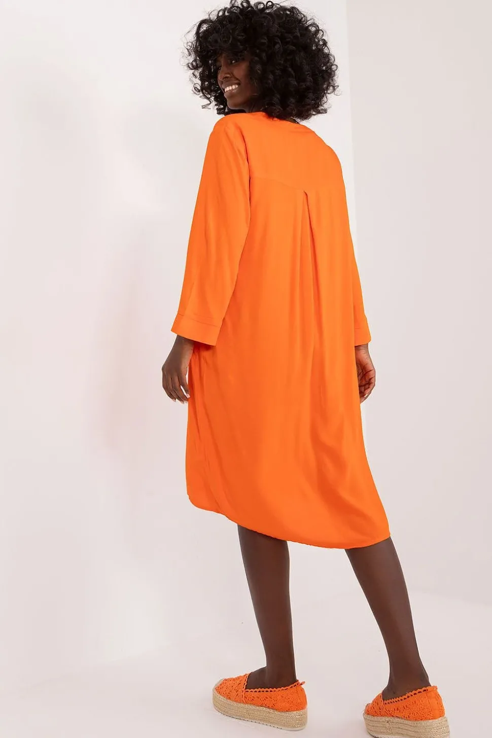 Robe casual orange fluide manche longue