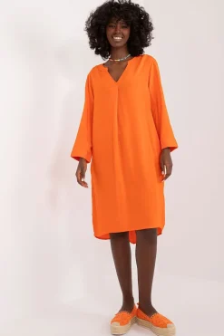 Robe casual orange fluide manche longue