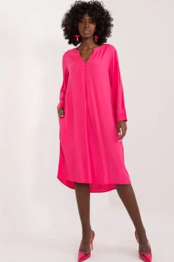 Robe casual rose ample asymétique manches longues