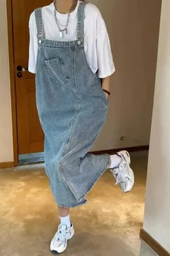 Robe casual salopette midi en jean