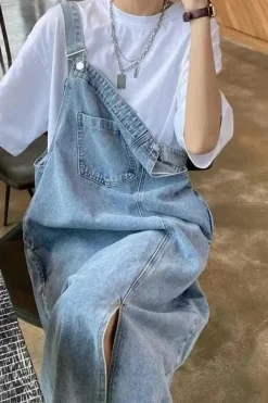 Robe casual salopette midi en jean