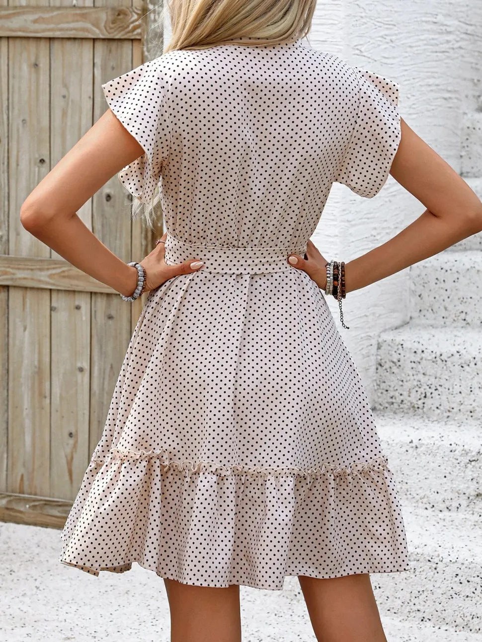 Robe champêtre beige à pois