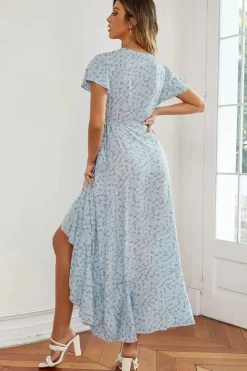 Robe champêtre fleurie été asymétrique
