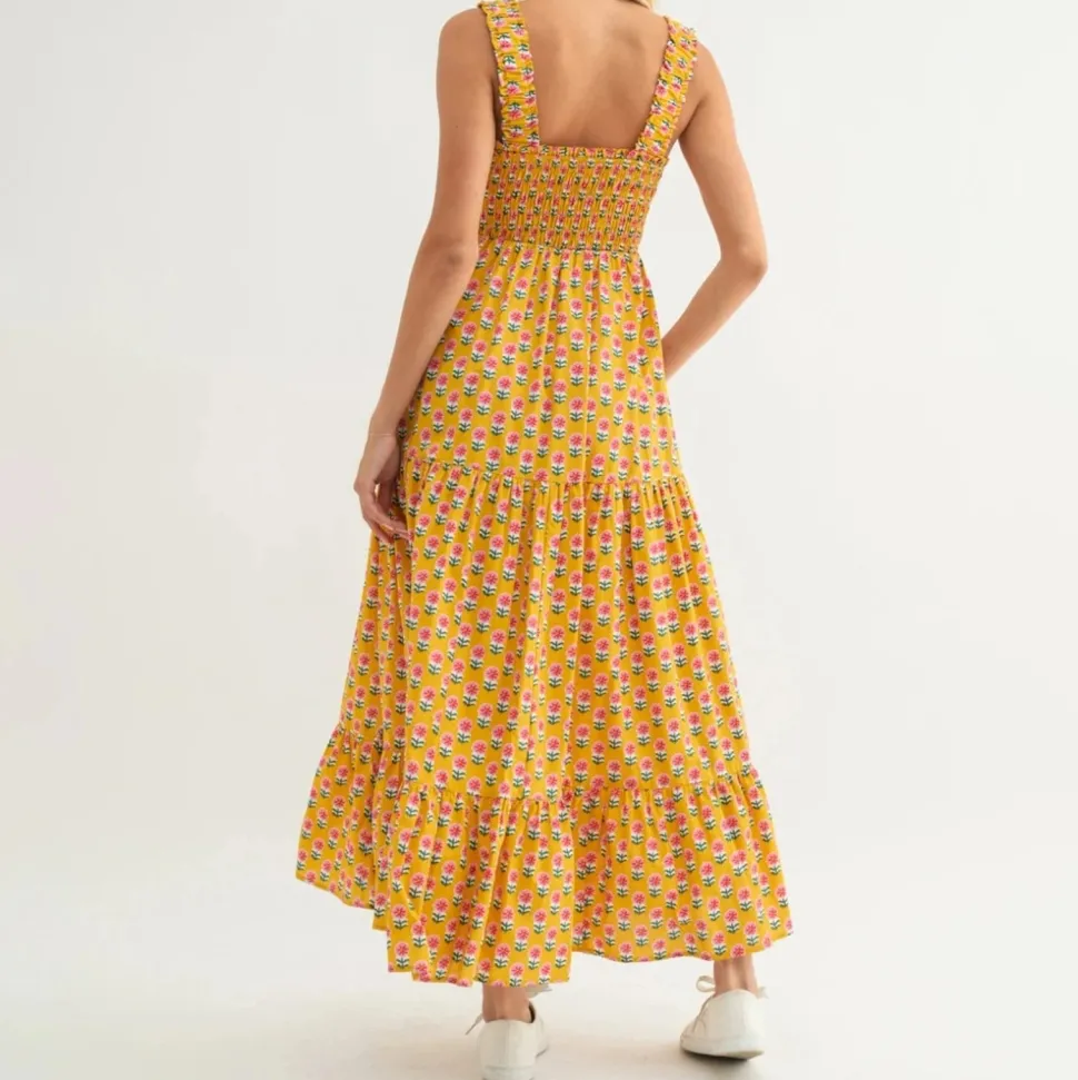 Robe champêtre longue col carré