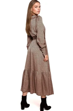 Robe champêtre marron longue manche longue