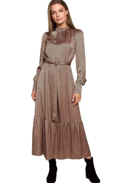 Robe champêtre marron longue manche longue
