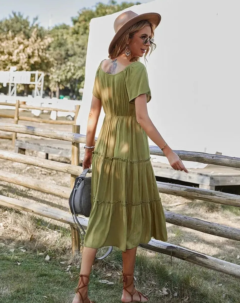 Robe champêtre midi manches courtes