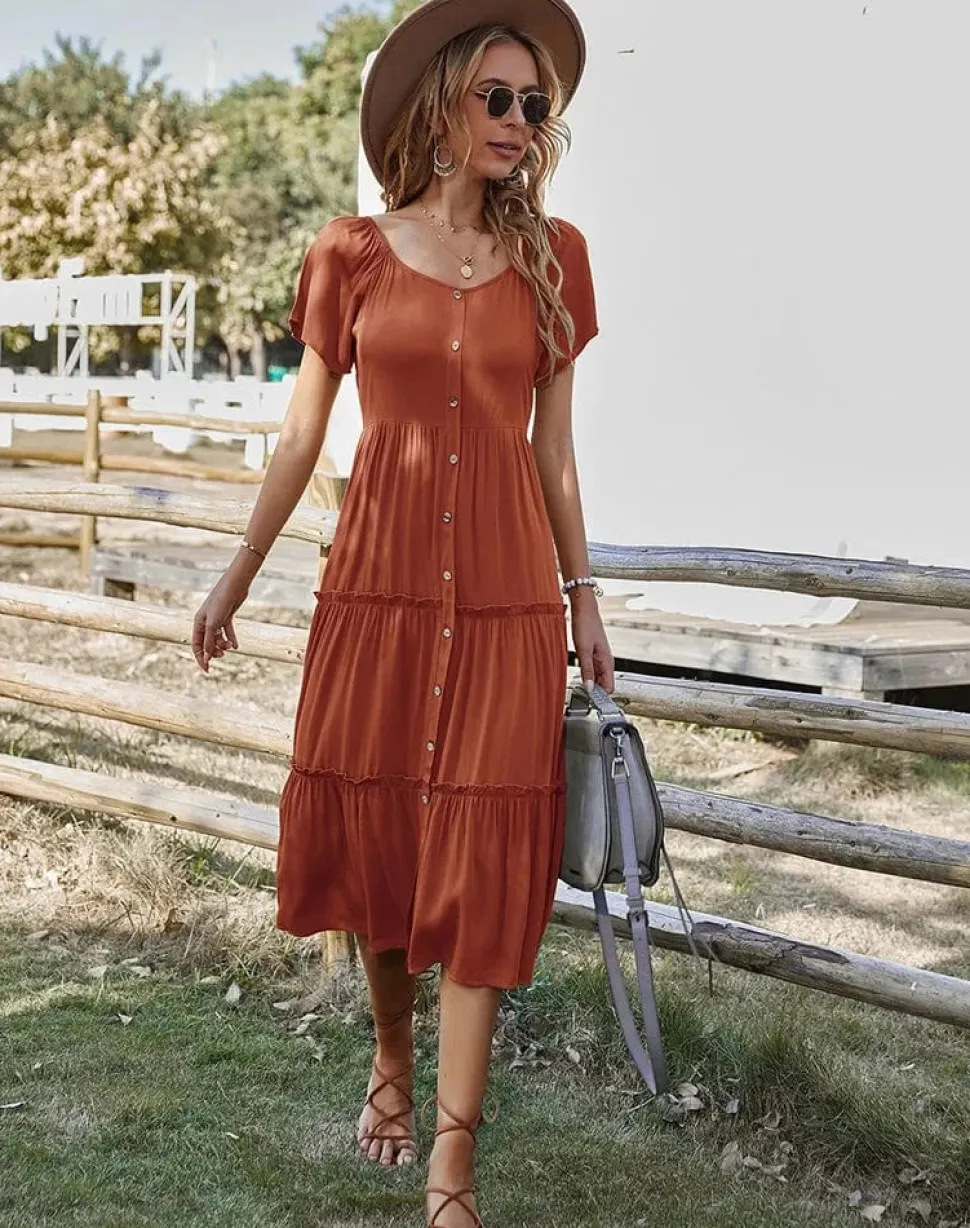Robe champêtre midi manches courtes