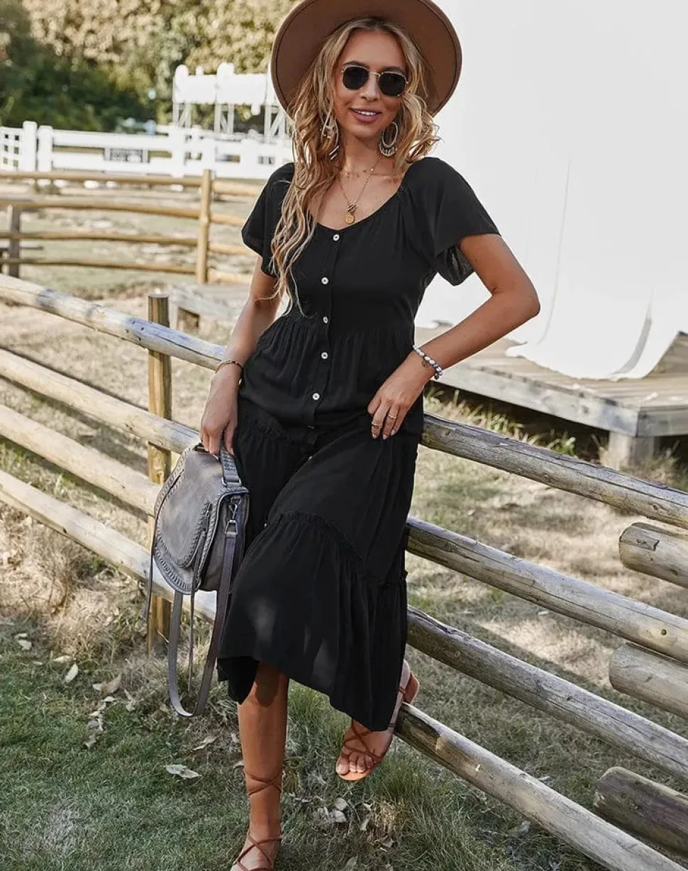 Robe champêtre midi manches courtes