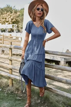 Robe champêtre midi manches courtes