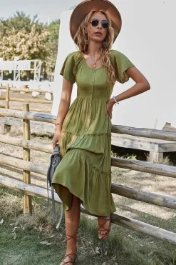 Robe champêtre midi manches courtes