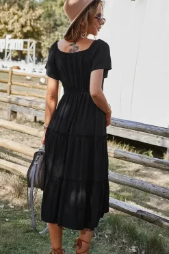 Robe champêtre midi manches courtes