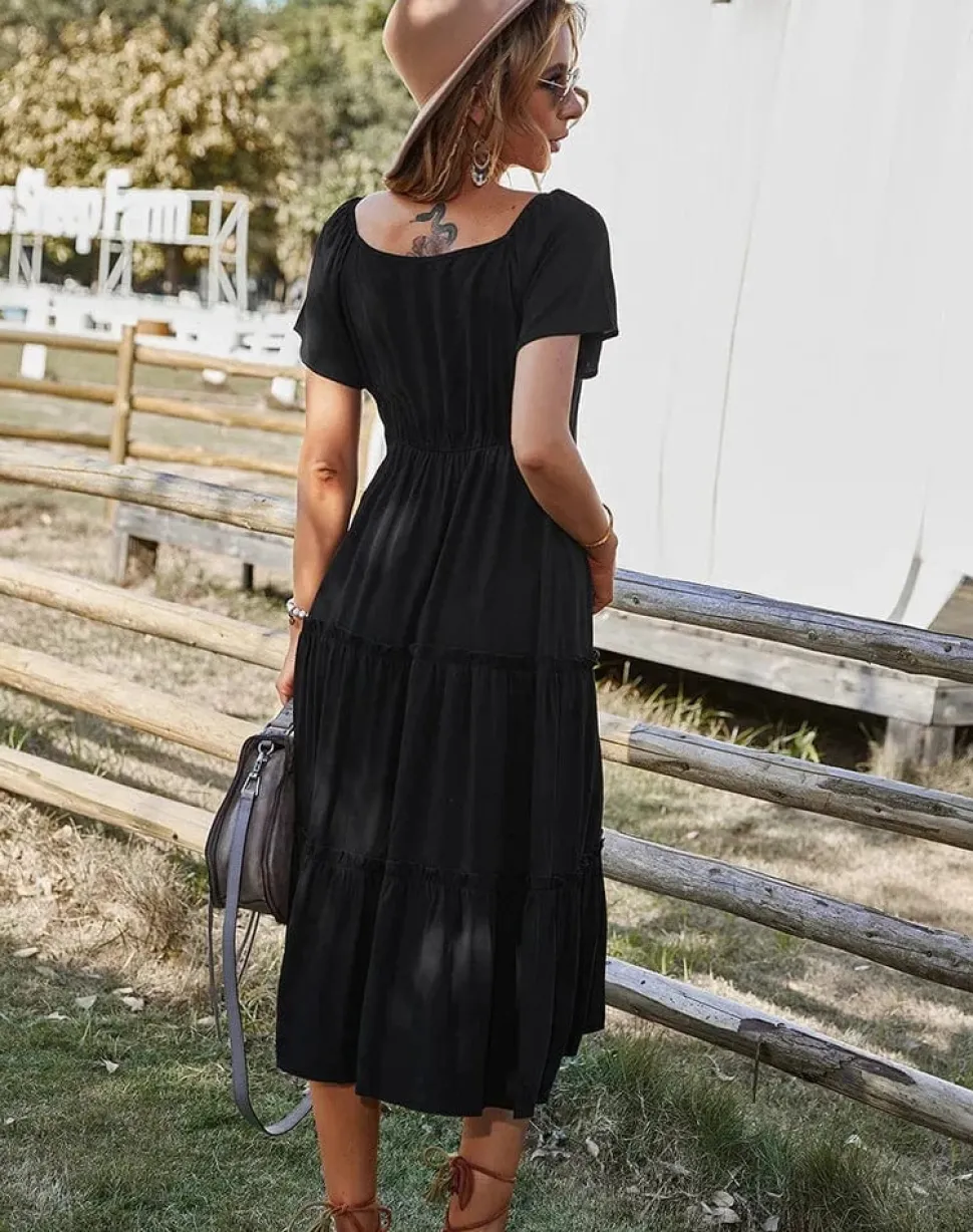 Robe champêtre midi manches courtes