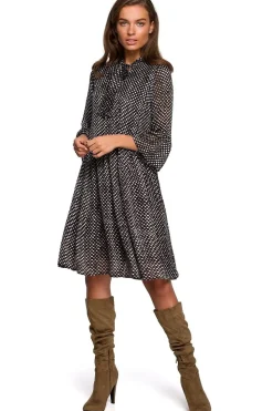 Robe champêtre noire et blanche manche longue