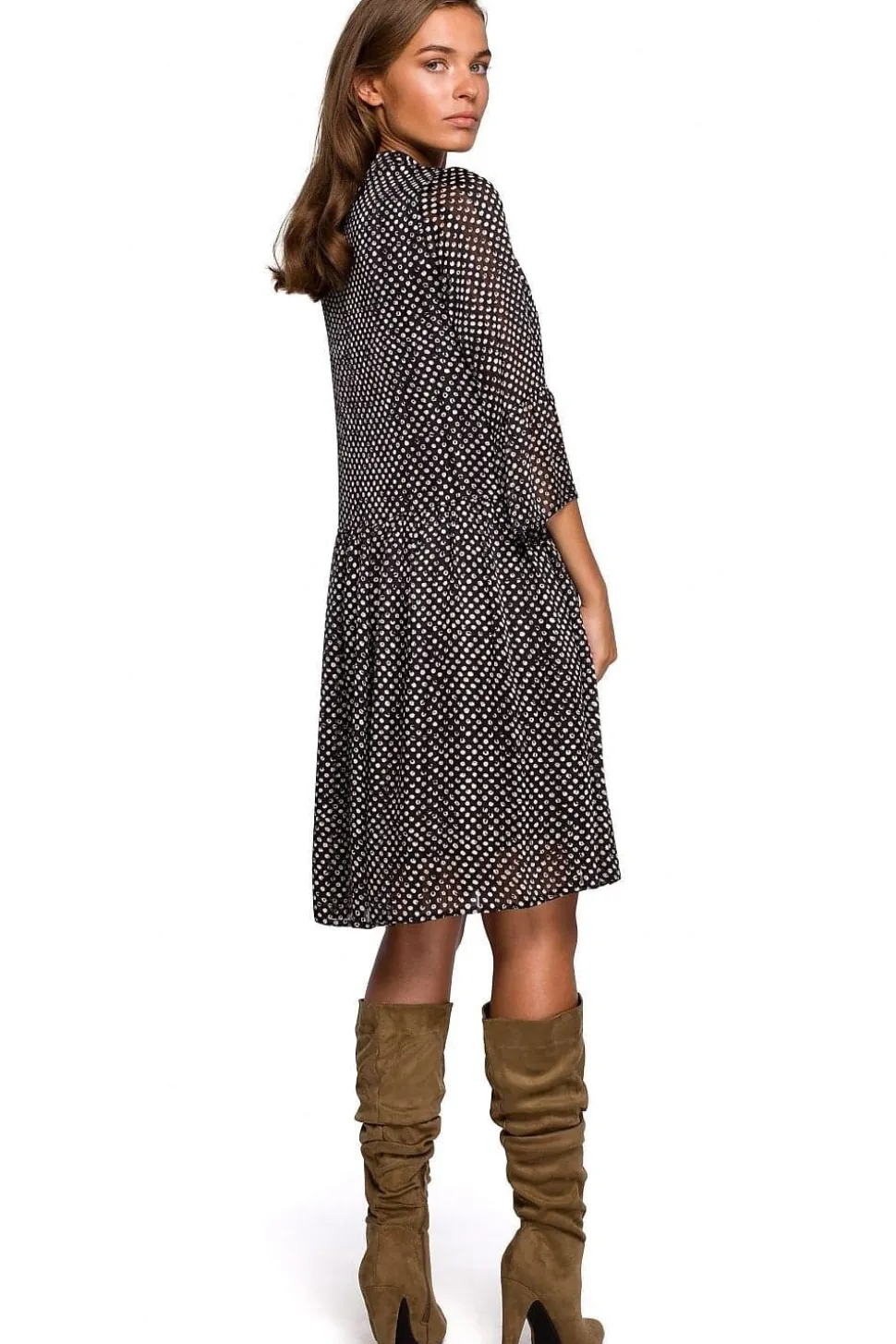 Robe champêtre noire et blanche manche longue