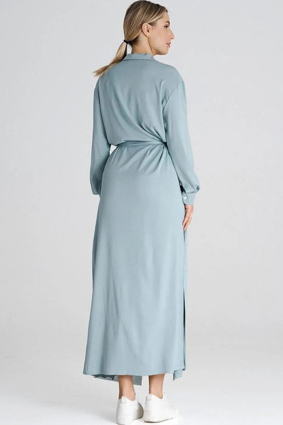 Robe chemise bleue longue casual