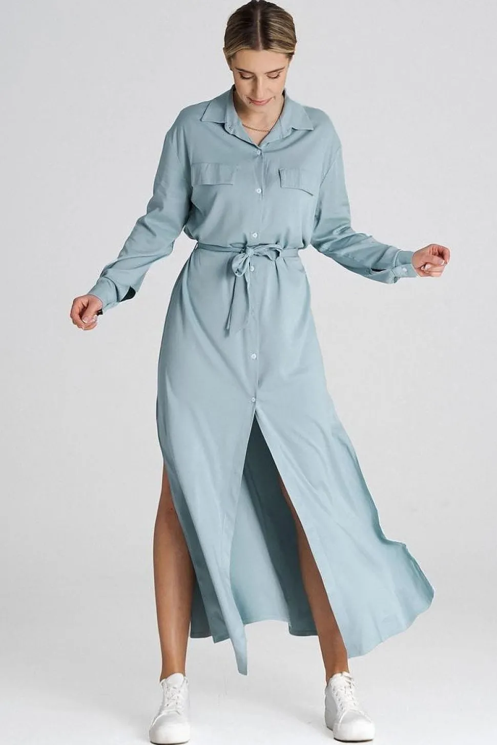 Robe chemise bleue longue casual
